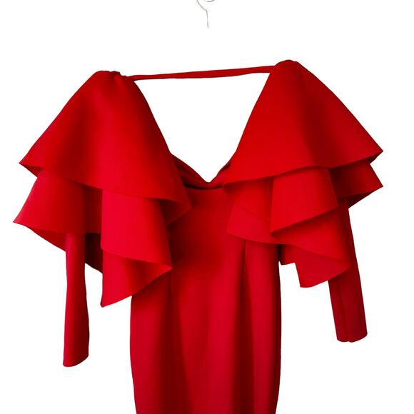 ASOS Design Womens Extreme Ruffle Shoulder Midi Dress Hot Red 2 Maximalist Bold - Picture 8 of 12